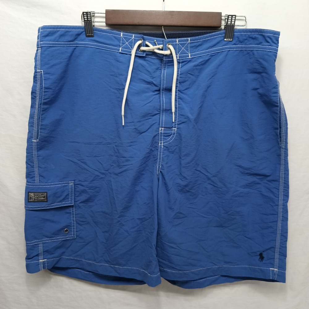 Men's POLO RALPH LAUREN Steel Blue Swimsuit Trunks Dark Blue Pony XXL 2XL.
